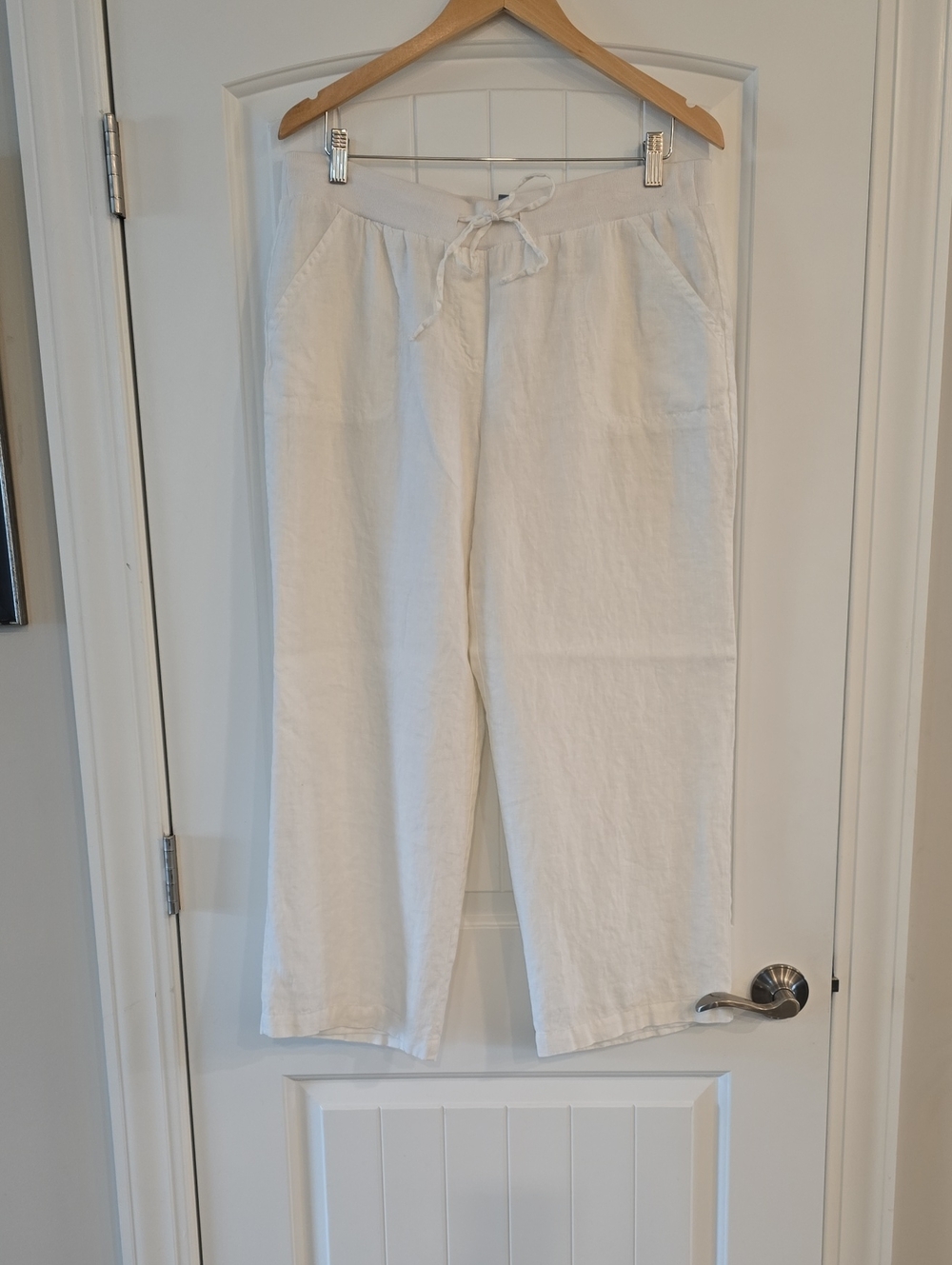 JM Collection White Linen-Blend Drawstring Pants